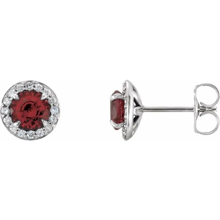 ladies earrings hexagon-14K White 4.5 mm Natural Mozambique Garnet & 1/6 CTW Natural Diamond Earrings