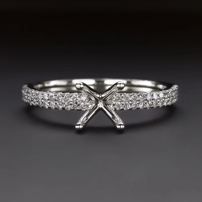 celebrity-inspired engagement rings -DIAMOND ENGAGEMENT RING SETTING 14k WHITE GOLD 6.5m ROUND PRONG DOUBLE ROW MOUNT