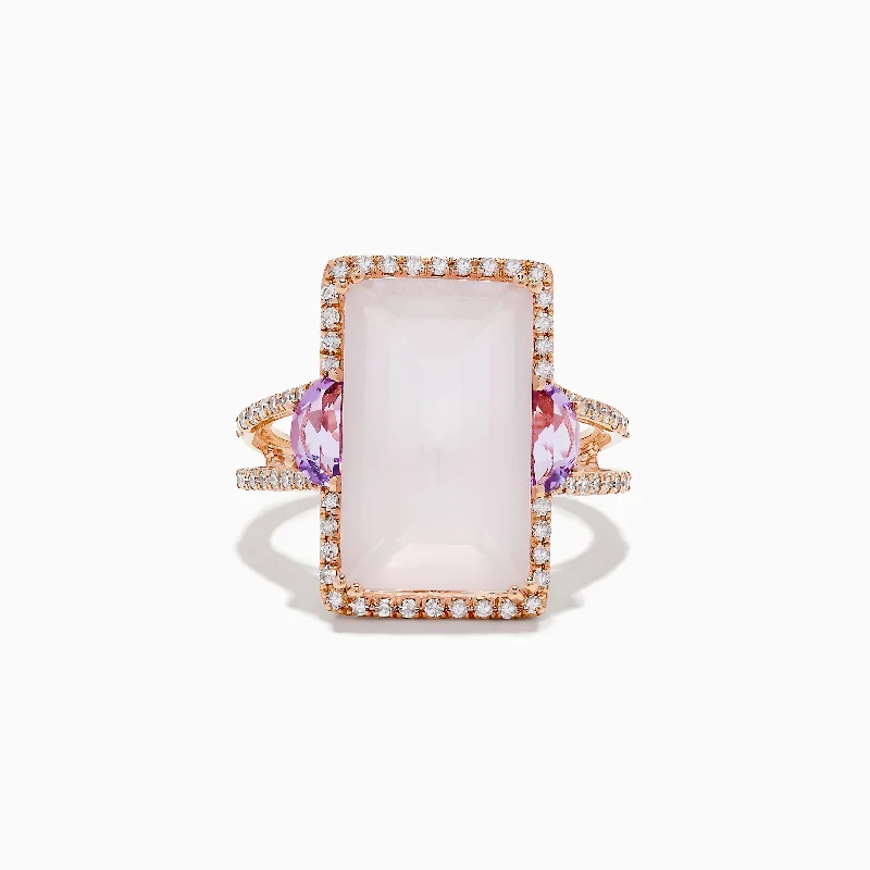 ladies rings pear-14K Rose Gold Pink Rose Quartz, Pink Amethyst and Diamond Ring