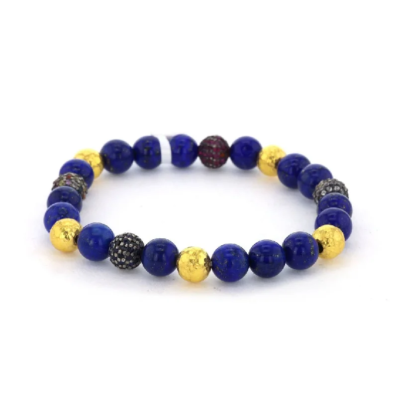 Ladies bracelets hope charm -Lapis, Diamond & Sapphire Bead Stretch Bracelet