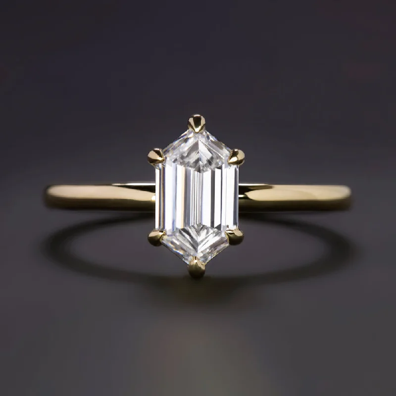 non-diamond engagement rings -1.15ct LAB CREATED DIAMOND ENGAGEMENT RING HEXAGON CUT 14k YELLOW GOLD SOLITAIRE