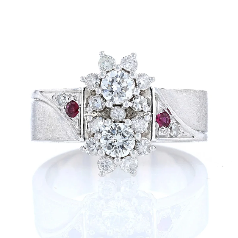 ladies rings joy-Two Stone Halo Diamond & Ruby Ring