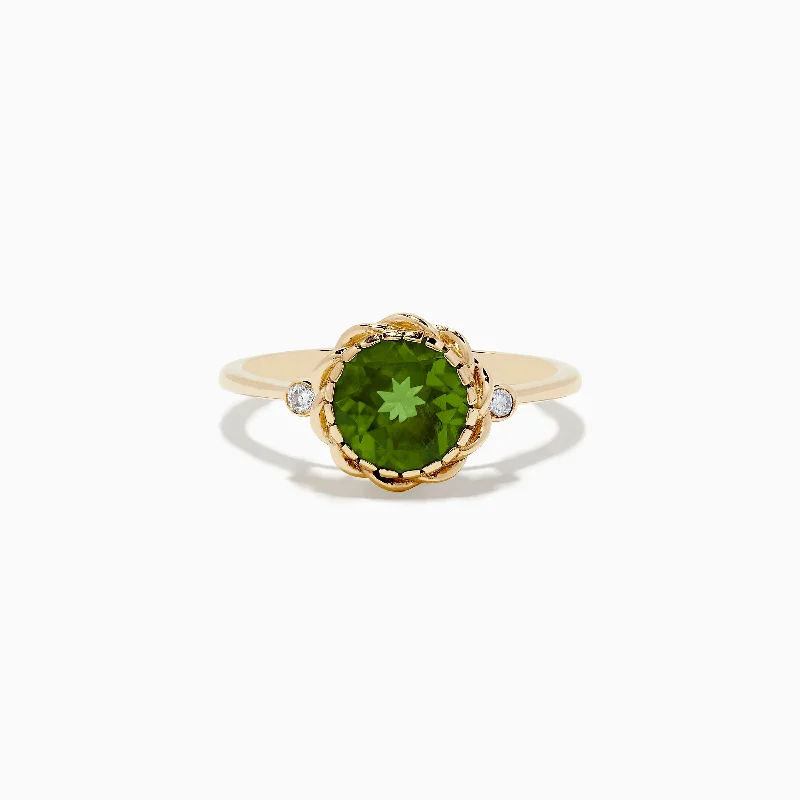 ladies rings elegant-14K Yellow Gold Peridot and Diamond Ring