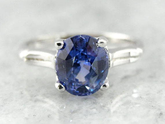 heart-shaped engagement rings -Benchmark Quality Ceylon Sapphire, Vintage White Gold Engagement Ring