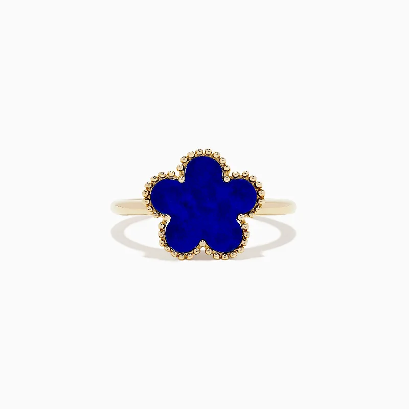 ladies rings cartier-Novelty 14K Yellow Gold Lapis Flower Ring