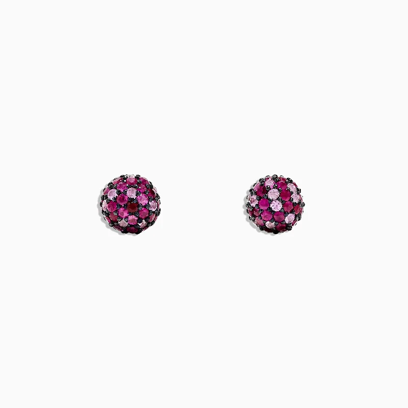 ladies earrings yoga-925 Sterling Silver Pink Sapphire Splash Stud Earrings, 2.45 TCW