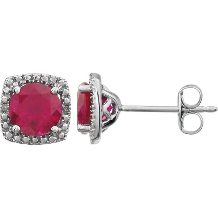 ladies earrings initial-Sterling Silver Lab-Grown Ruby & .015 CTW Natural Diamond Earrings