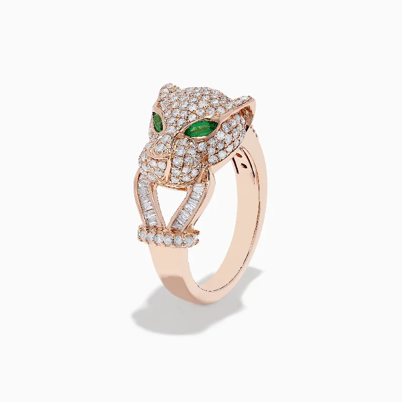 ladies rings gift box-Signature 14K Rose Gold Emerald and Diamond Panther Ring