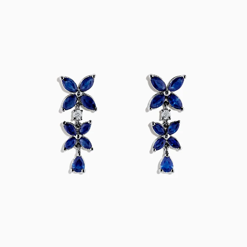 ladies earrings meditation-14K White Gold Blue Sapphire and Diamond Earrings, 2.72 TCW