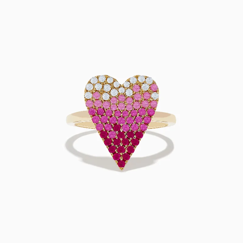 ladies rings latest-14K Yellow Gold Pink Sapphire & Diamond Heart Ring