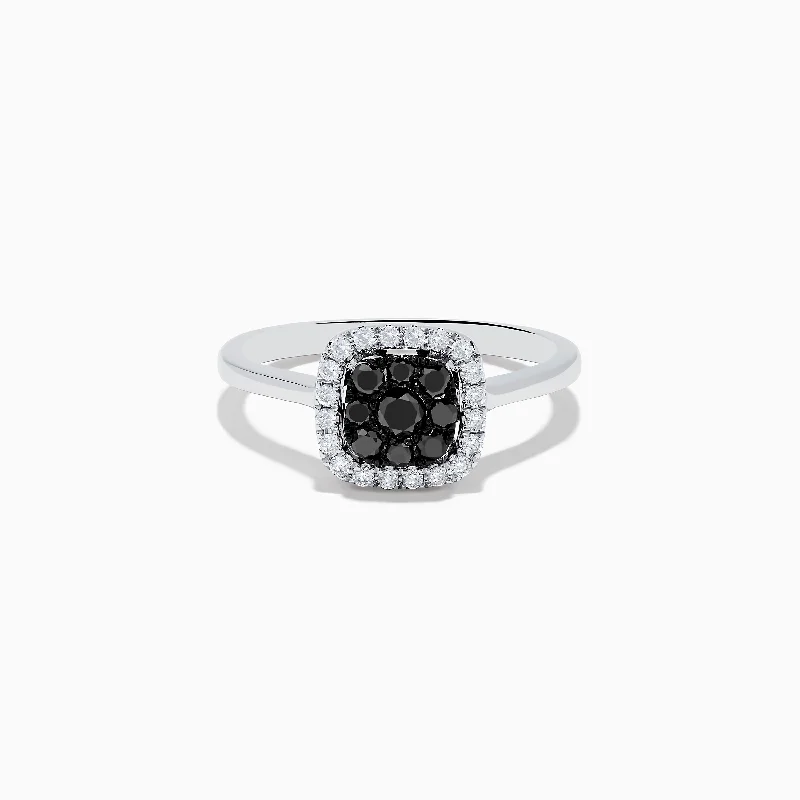 ladies rings zodiac-14K White Gold White and Black Diamond Ring