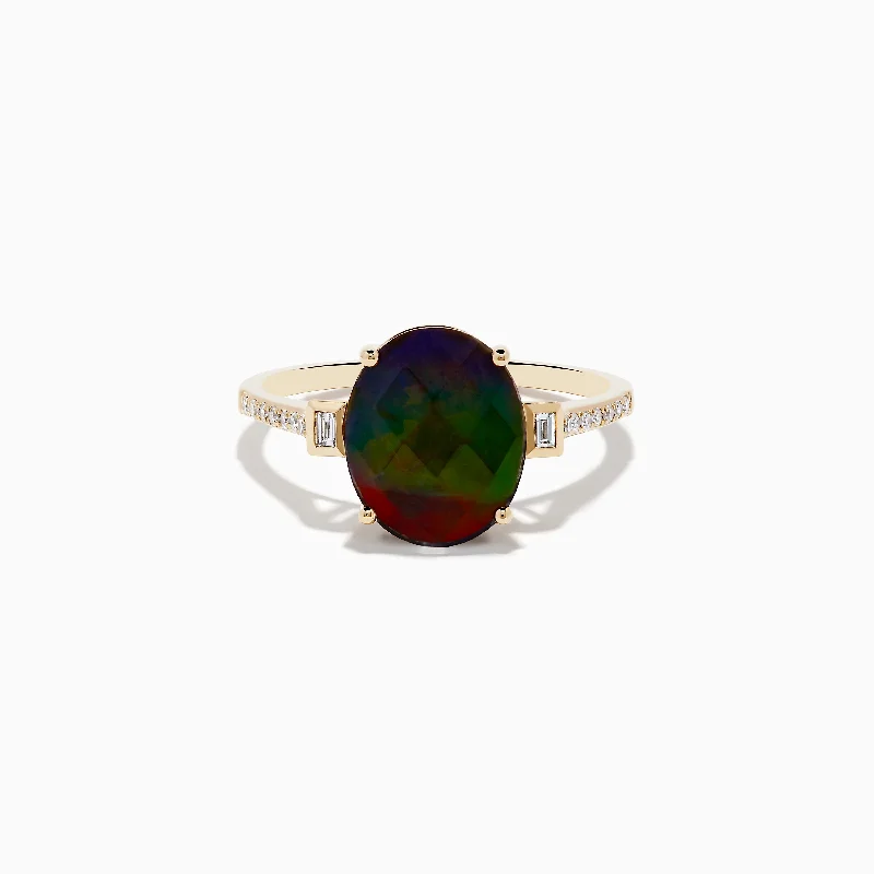 ladies rings bridal-14K Yellow Gold Ammolite and Diamond Ring