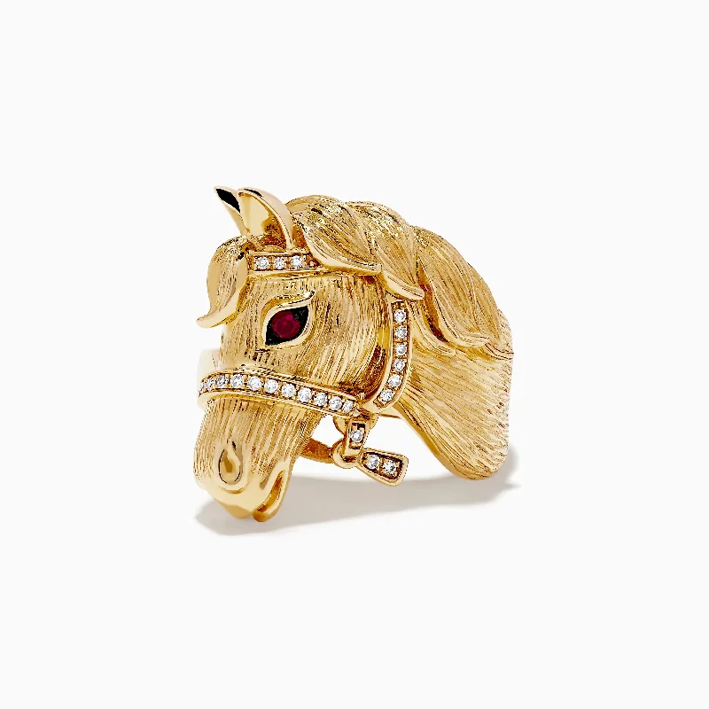 ladies rings sapphire-Safari 14k Yellow Gold Horse Diamond Ring