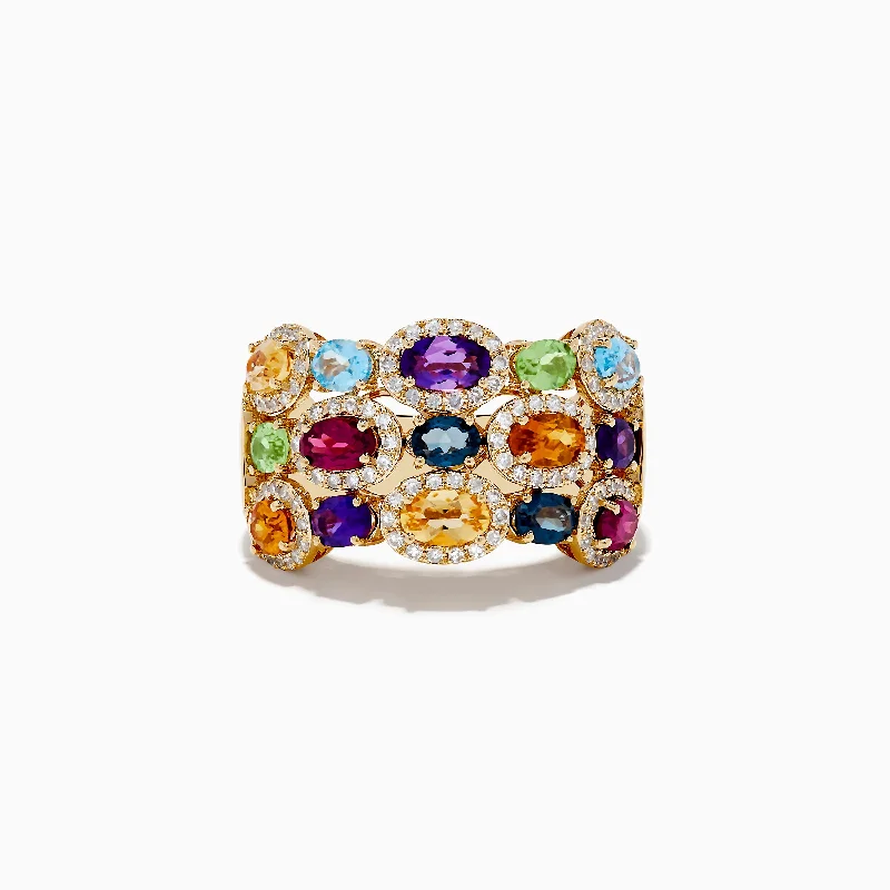 ladies rings cross-Mosaic 14K Yellow Gold Multi Gemstone Ring