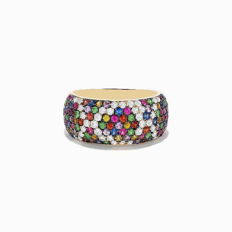 ladies rings graduation-14K Yellow Gold Multi Sapphire and Diamond Ring