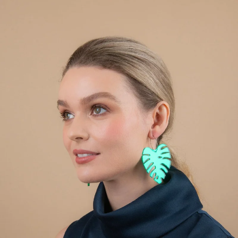 ladies earrings couple-Mintcloud Earrings - Large Monstera Leaf Dangles