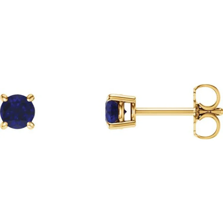 ladies earrings memory-14K Yellow 5 mm Natural Blue Sapphire Stud Earrings