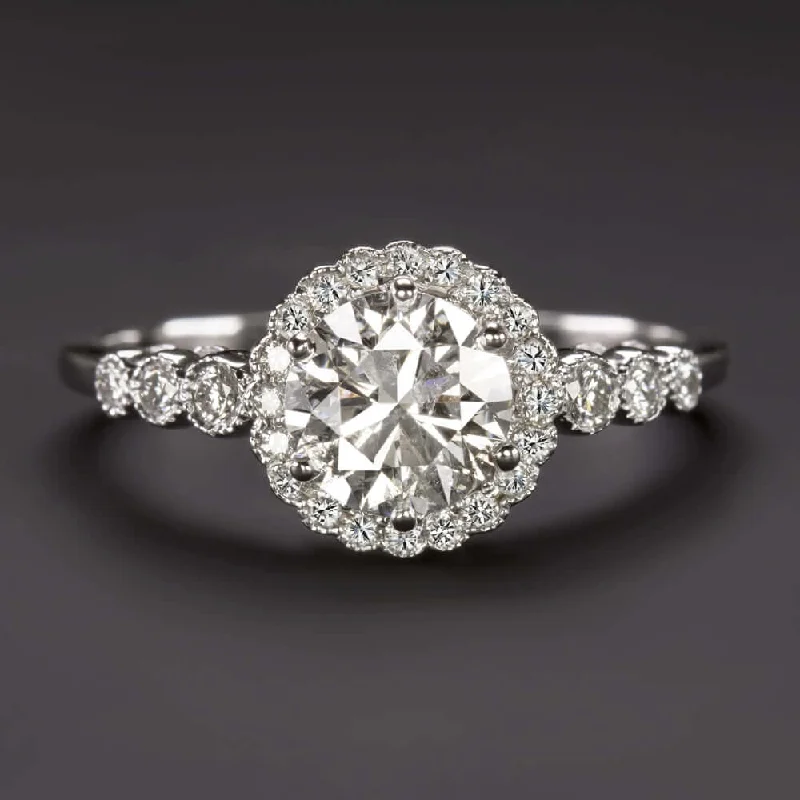 celebrity-inspired engagement rings -1.05ct F SI NATURAL DIAMOND ENGAGEMENT RING VINTAGE STYLE SCALLOPED HALO ROUND