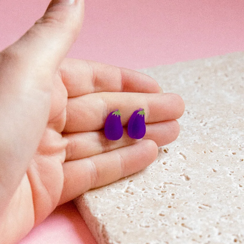 ladies earrings rectangle-Aubergine Eggplant Earrings