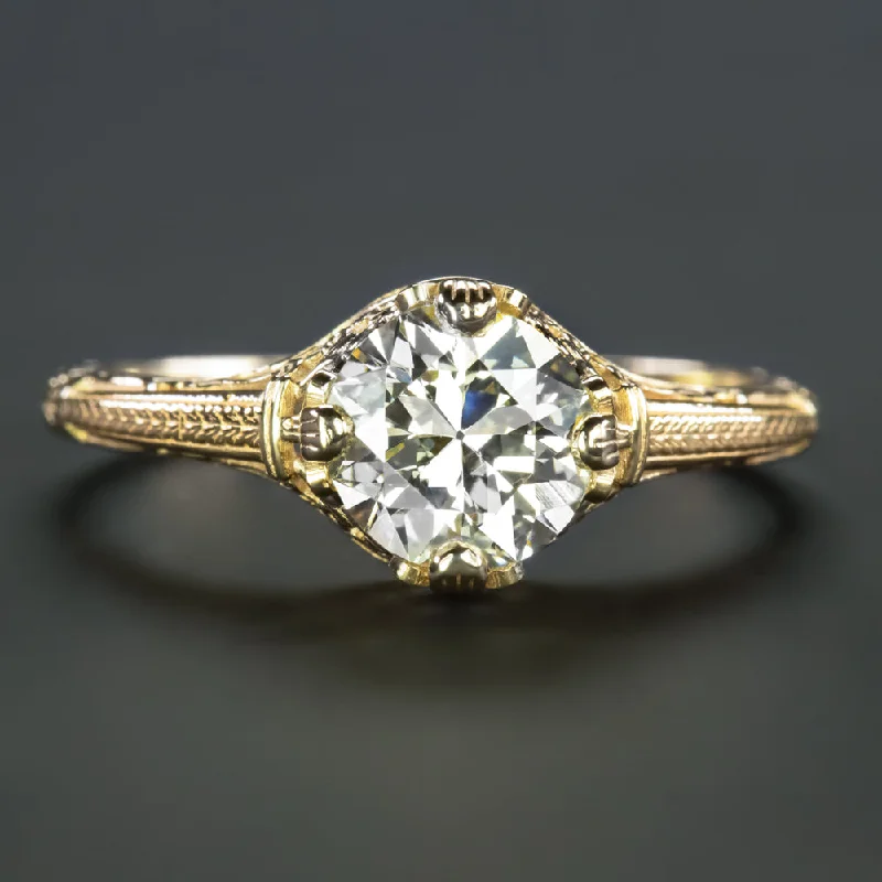 bridal set engagement rings -1 CARAT OLD CUT DIAMOND ENGAGEMENT RING VINTAGE STYLE 14k YELLOW GOLD SOLITAIRE