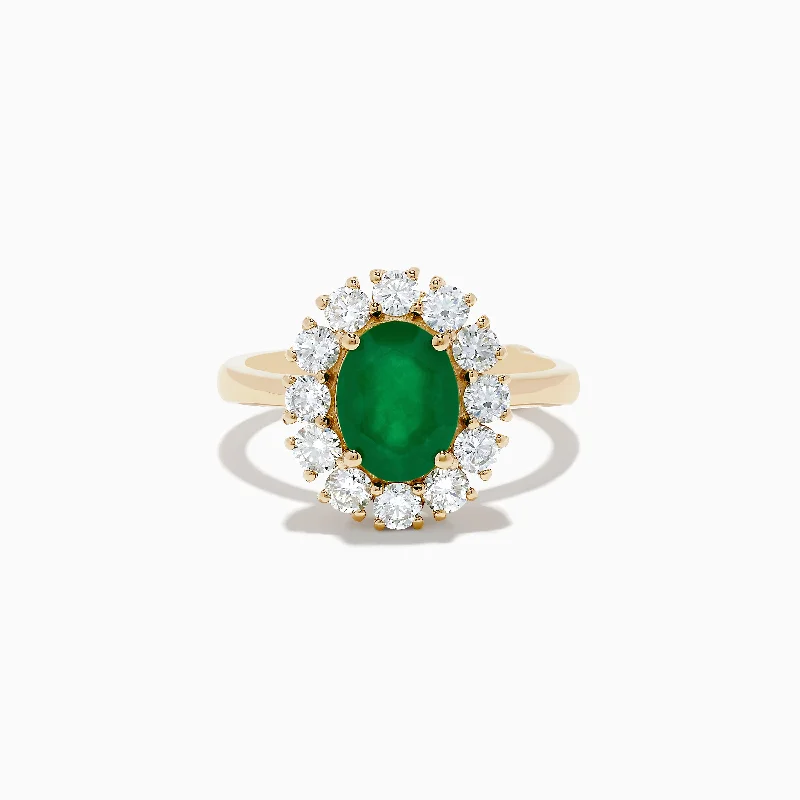 ladies rings work-14K Yellow Gold Emerald and Diamond Ring