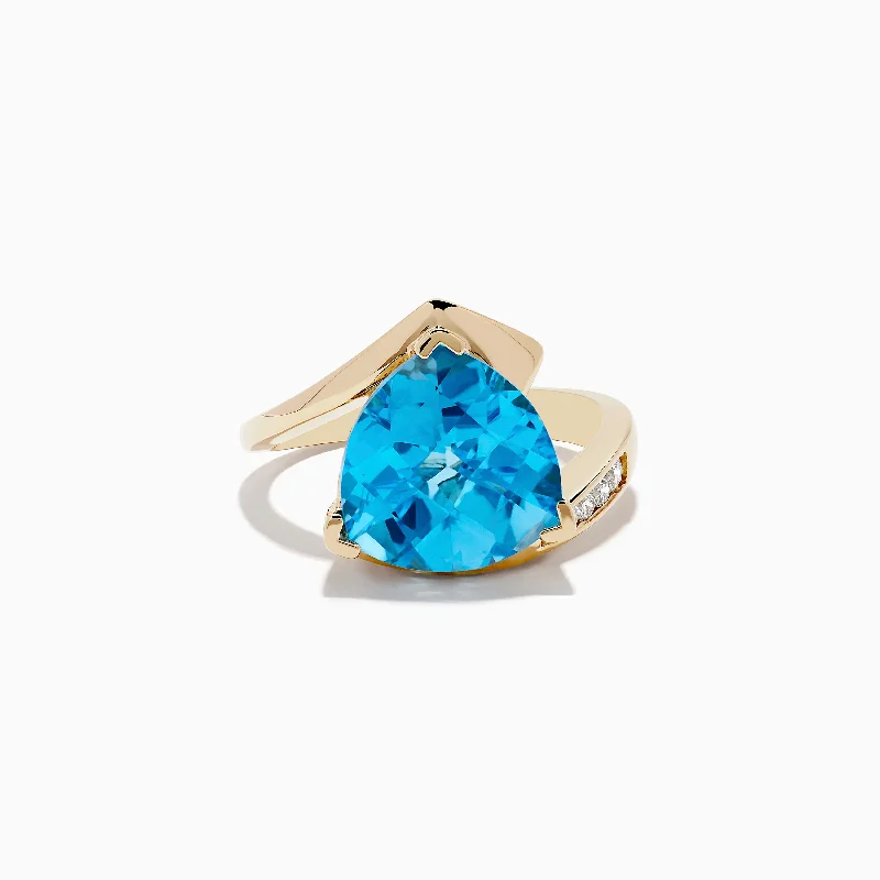 ladies rings eco friendly-Ocean Bleu 14K Yellow Gold Diamond, Blue Topaz Ring