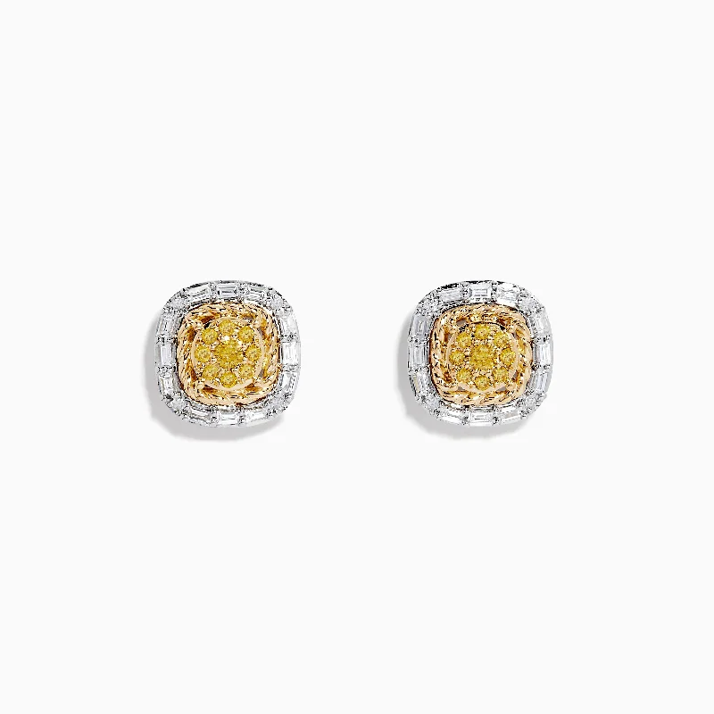 ladies earrings modern-Canare 14K Two-Tone Gold Yellow and White Diamond Stud Earrings