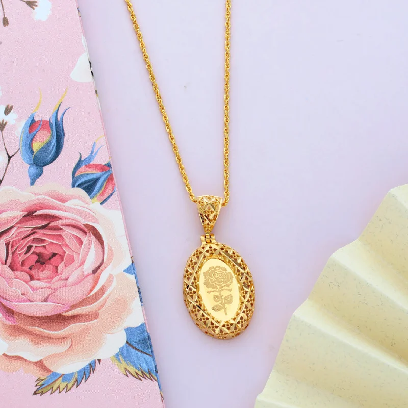 Ladies necklaces time shine -Gold Necklace (Chain Oval Shaped Rose Frame Pendant) 21KT - FKJNKL21KM9615