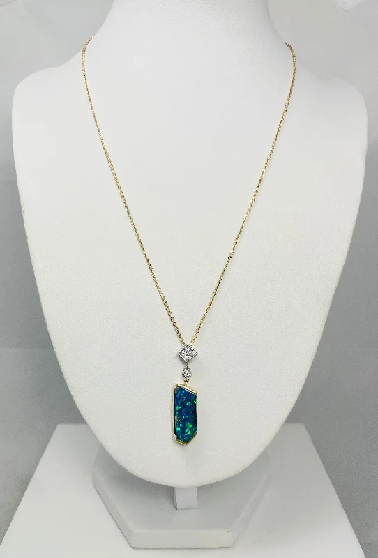 Ladies necklaces chill charm -New! 5.51ct Natural Black Opal Diamond 18" 14k Yellow Gold Necklace