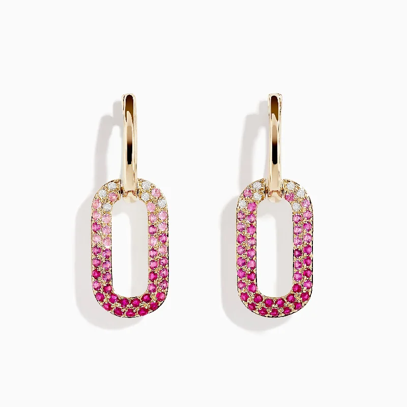 ladies earrings ratings-14K Yellow Gold Pink Sapphire and Diamond Earrings