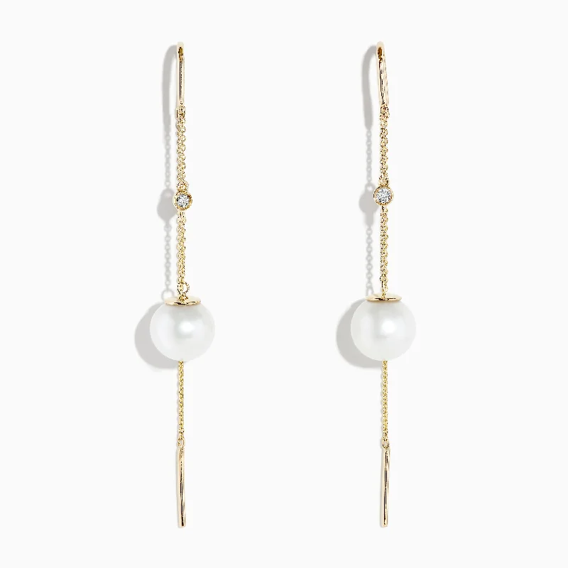 ladies earrings antique-14K Yellow Gold Pearl and Diamond Drop Earrings