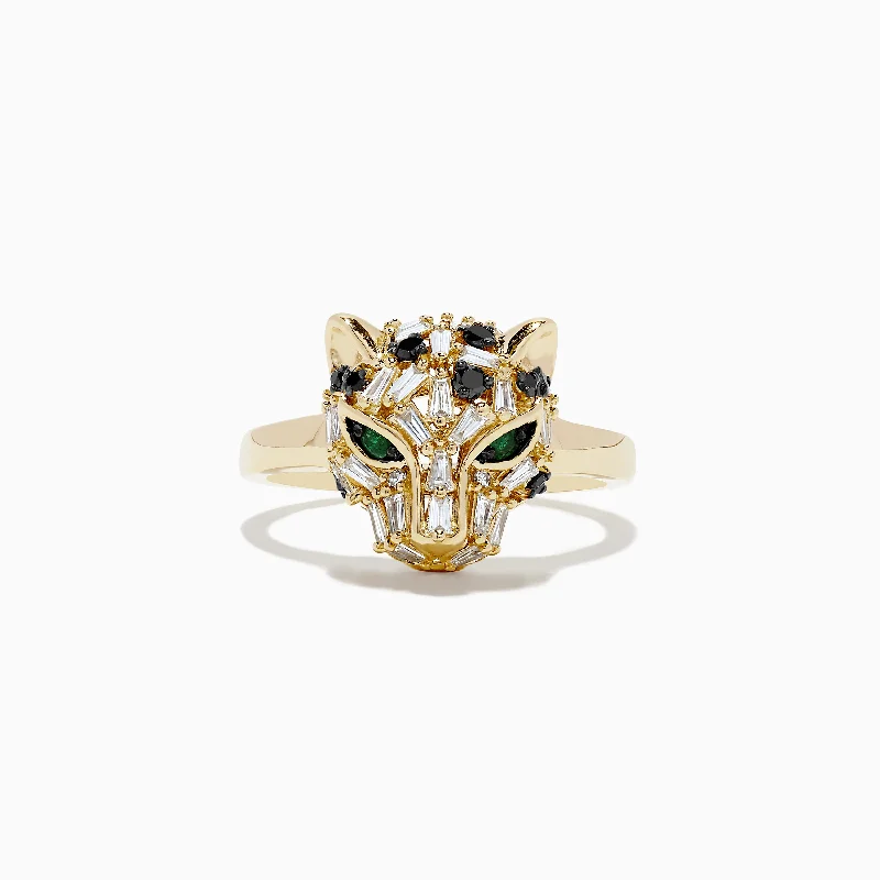 ladies rings jared-Signature 14K Yellow Gold Diamond and Emerald Panther Ring