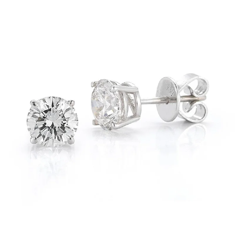 ladies earrings custom-14KT WHITE GOLD 1.00 CTW ROUND DIAMOND EARRINGS