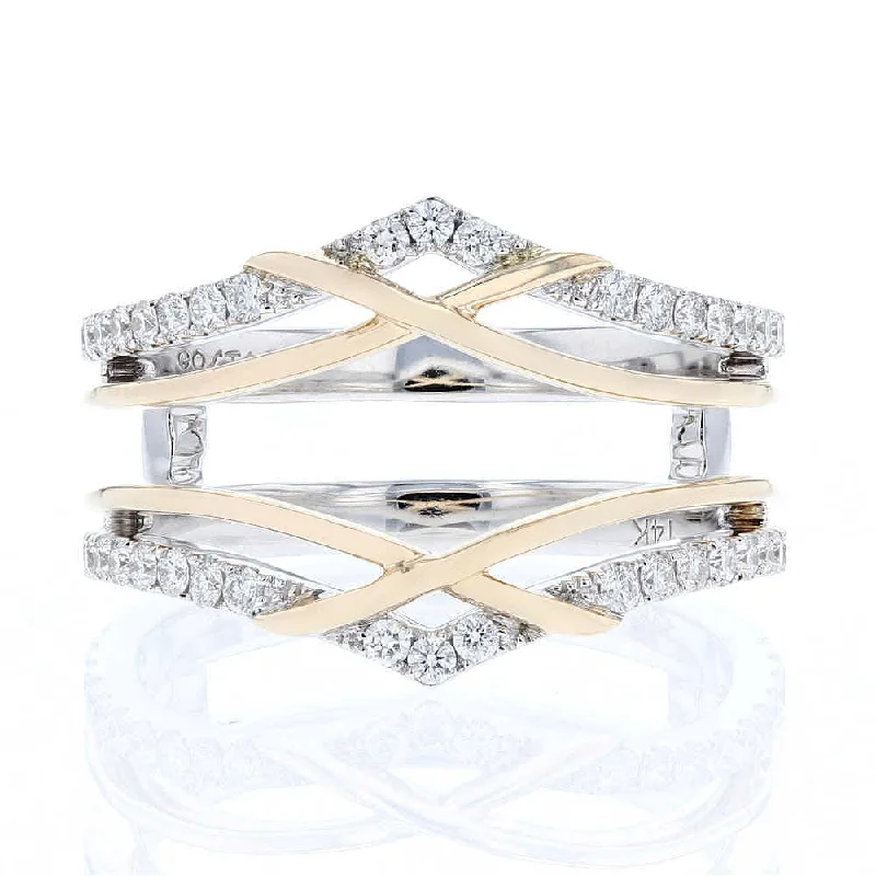 ladies rings popular-Two Tone Criss Cross Diamond Ring Guard