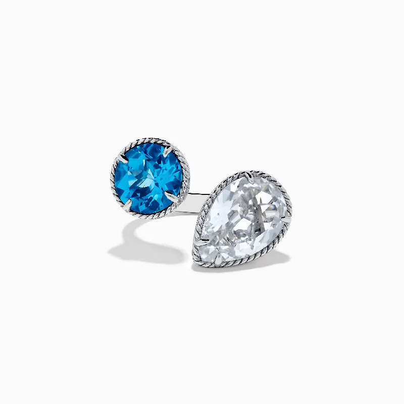 ladies rings tension-925 Sterling Silver Blue Topaz, White Topaz Toi Et Moi Ring