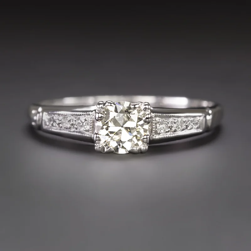 pave setting engagement rings -VINTAGE DIAMOND ENGAGEMENT RING PLATINUM 1/3 CARAT MID CENTURY CLASSIC ESTATE