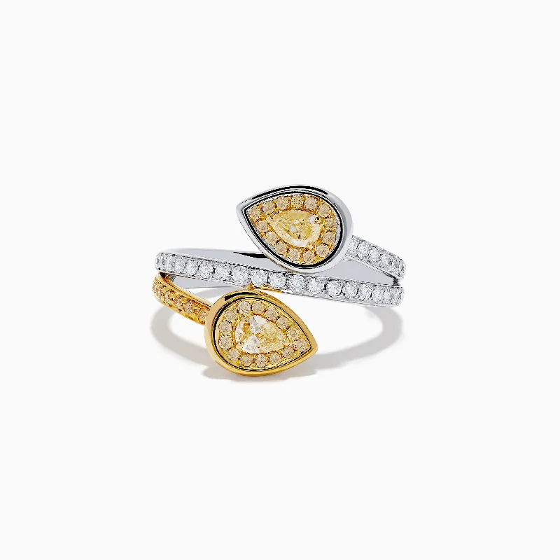 ladies rings jared-Canare 18K Two-Tone Gold Pear Shaped Yellow Diamond Bypass Ring