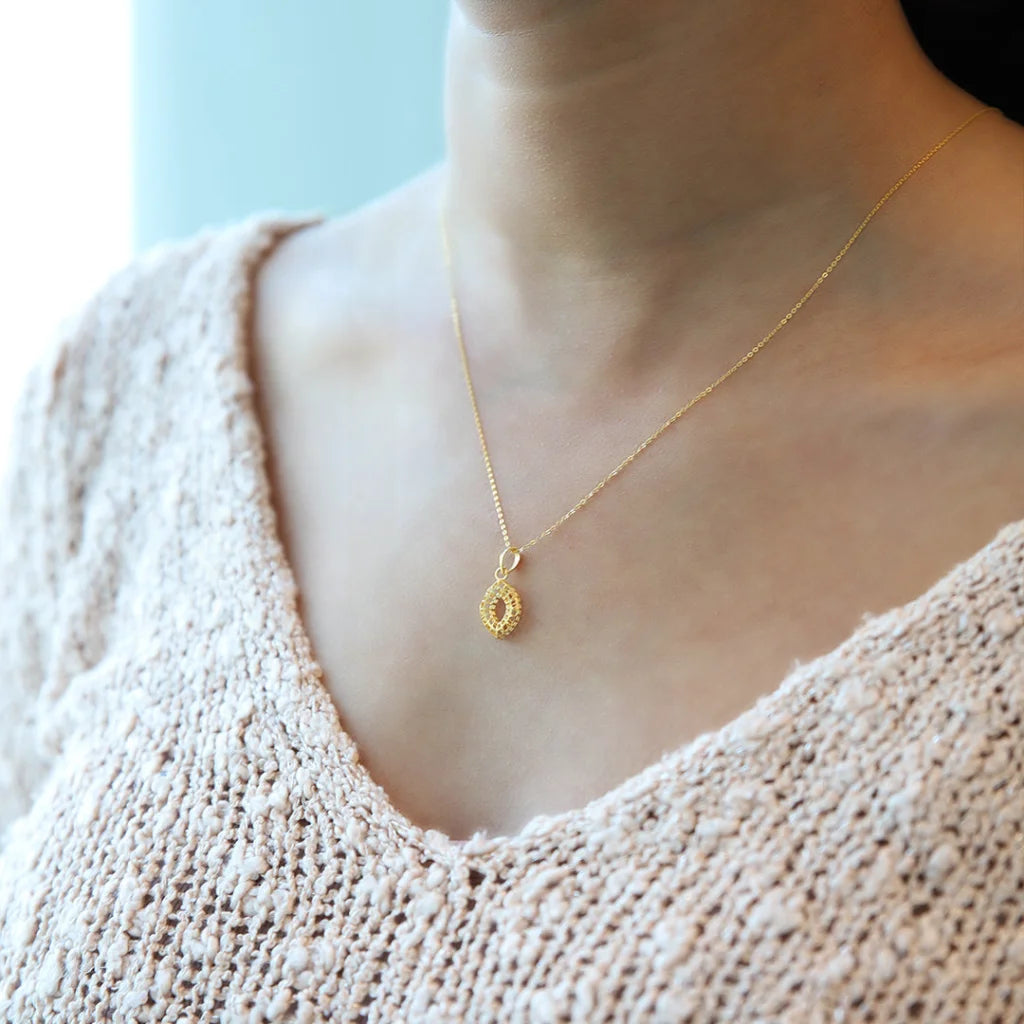 Ladies necklaces slim radiance -Gold Necklace (Chain With Crown Adoned Hollow Pendant) 21KT - FKJNKL21KM7950