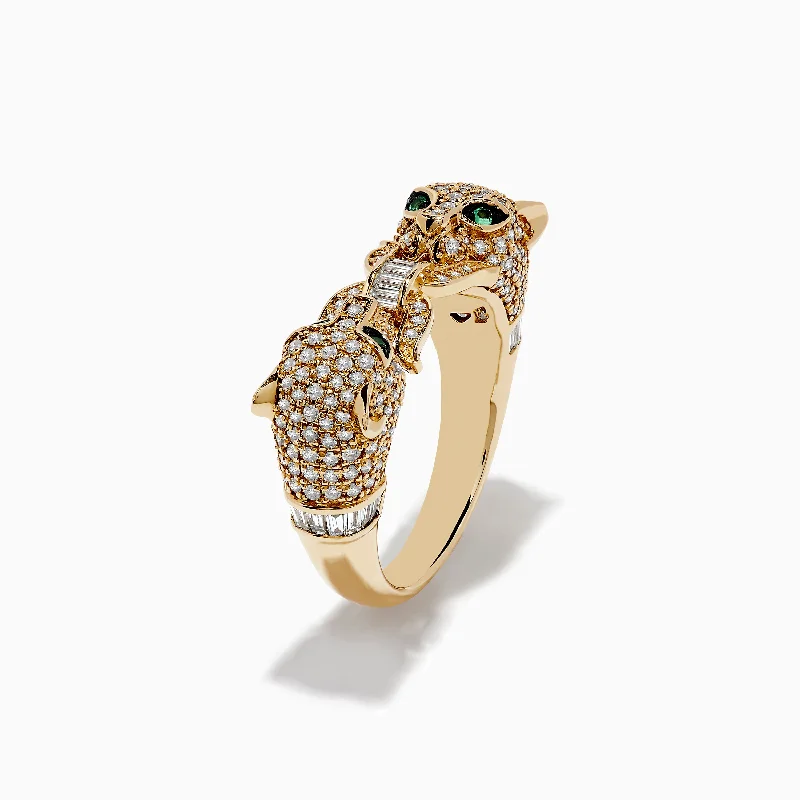 ladies rings wave-Signature 14K Yellow Gold Diamond and Emerald Panther Ring