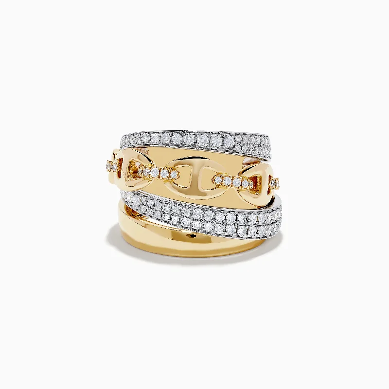 ladies rings second hand-Duo 14K 2-Tone Gold Anchor Chain Diamond Ring