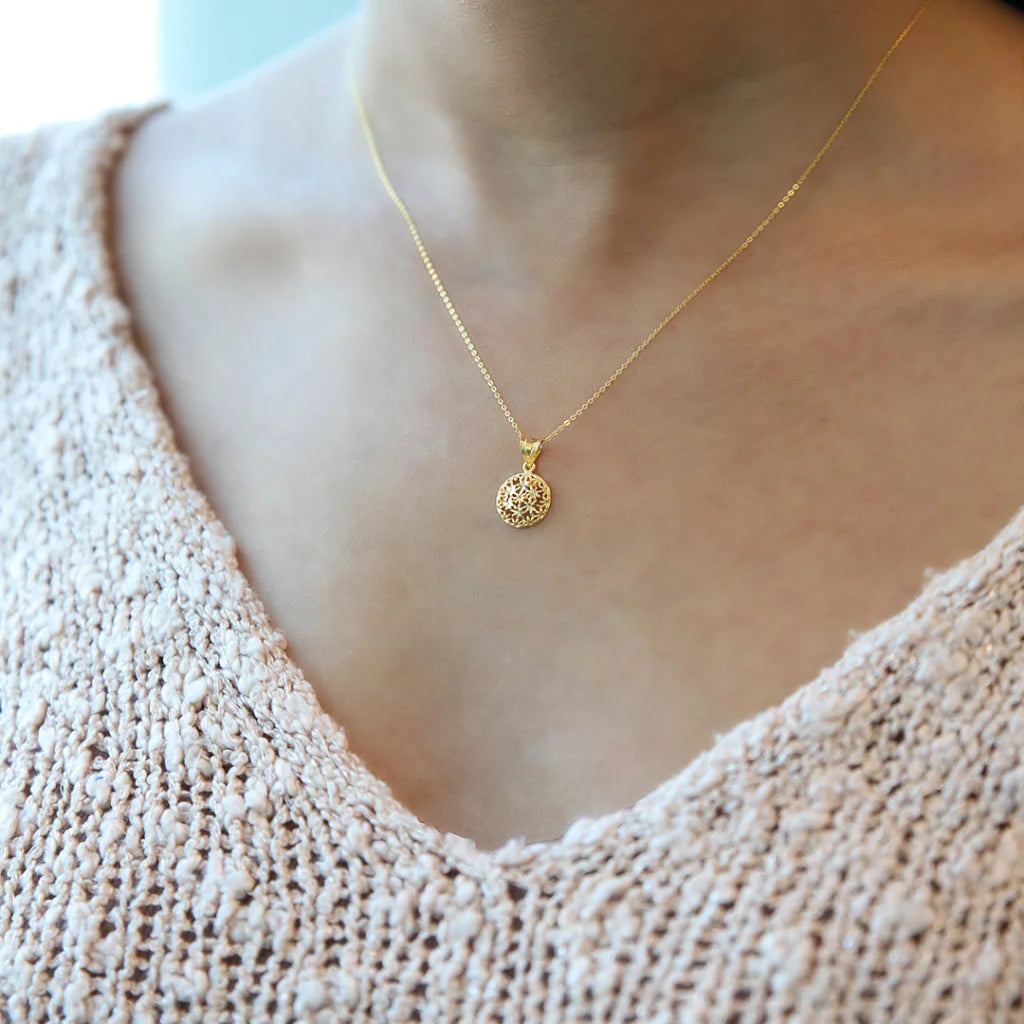 Ladies necklaces last charm -Gold Necklace (Chain With Round Shaped Hollow Pendant) 21KT - FKJNKL21KM7946