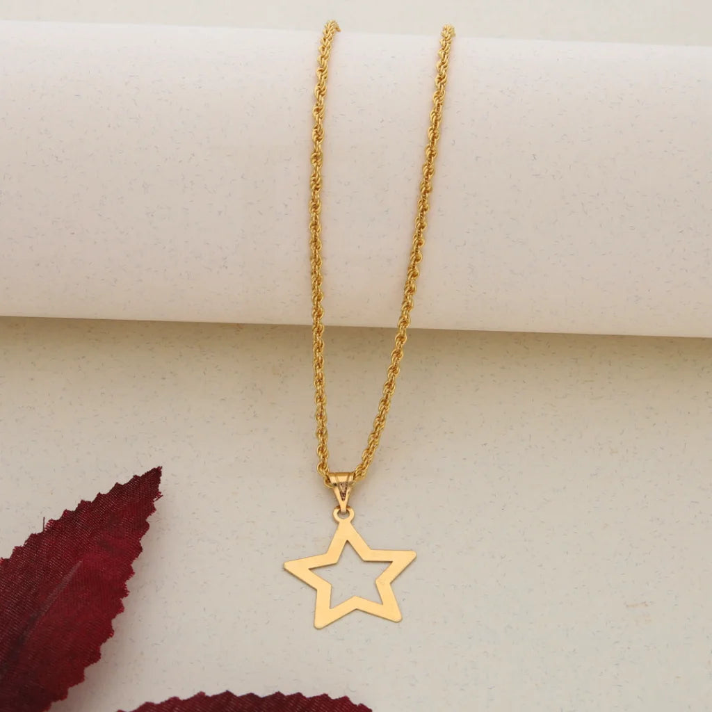 Ladies necklaces milestone shine -Gold Necklace (Chain with Gold Star Shaped Pendant) 21KT - FKJNKL21K7549