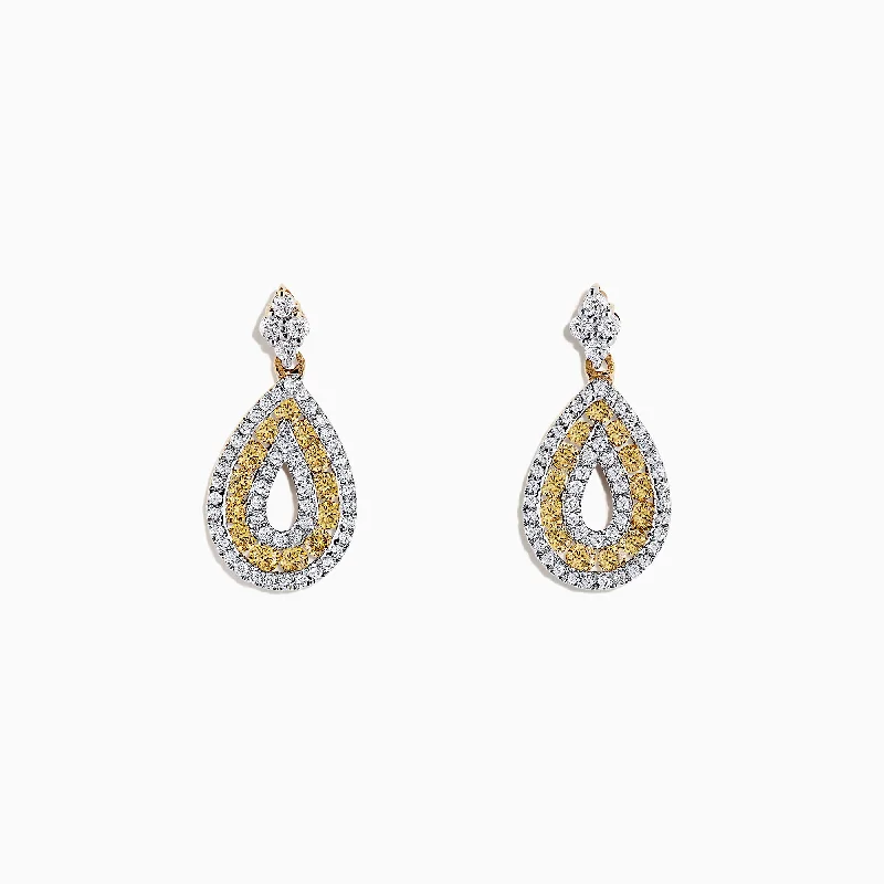 ladies earrings office-14K Yellow Gold Yellow and White Diamond Earrings, 1.25 TCW