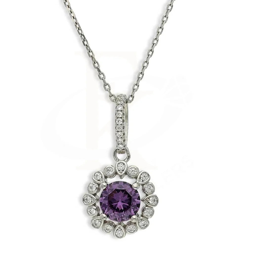 Ladies necklaces halo stone charm -Sterling Silver 925 Necklace (Chain With Flower Pendant) - FKJNKLSL3095