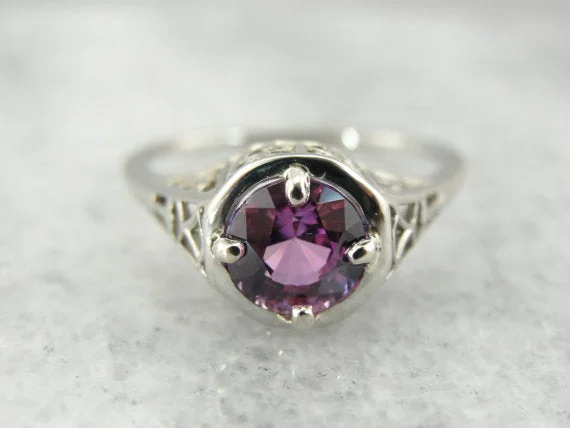 non-diamond engagement rings -Pink Sapphire in a Classic Filigree Art Deco Engagement Ring