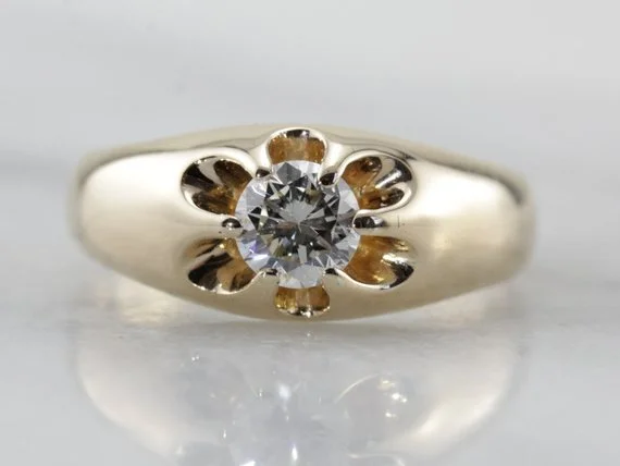 luxury engagement rings -Unisex Antique Diamond Engagement Ring