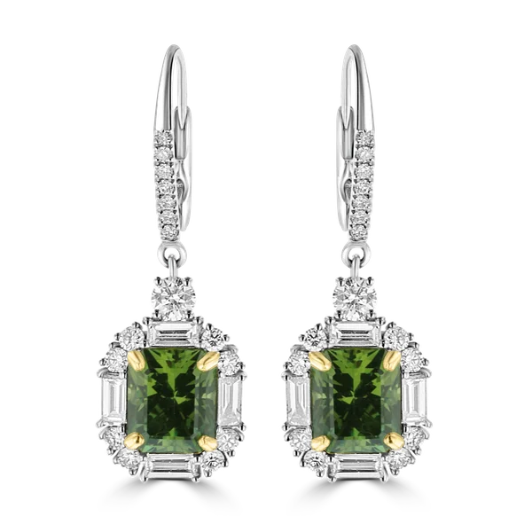 ladies earrings lightweight design-JULEVE 18KT WHITE GOLD 5.06CT GREEN GARNET & 1.44CTW DIAMOND DANGLE EARRINGS