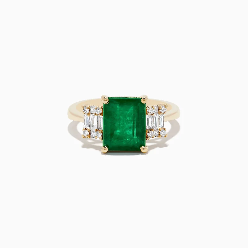 ladies rings spiritual-Brasilica 14K Yellow Gold Emerald and Diamond Ring