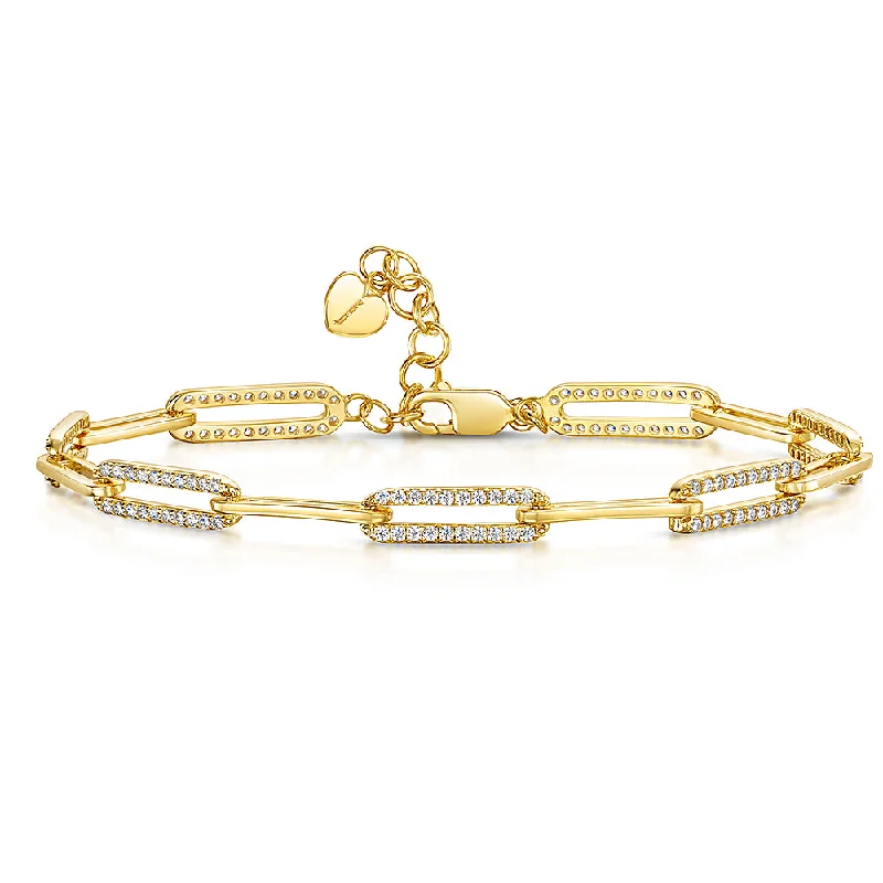 Ladies bracelets pocket sparkle -Jools Gold Vermeil Cubic Zirconia Paperlink Bracelet