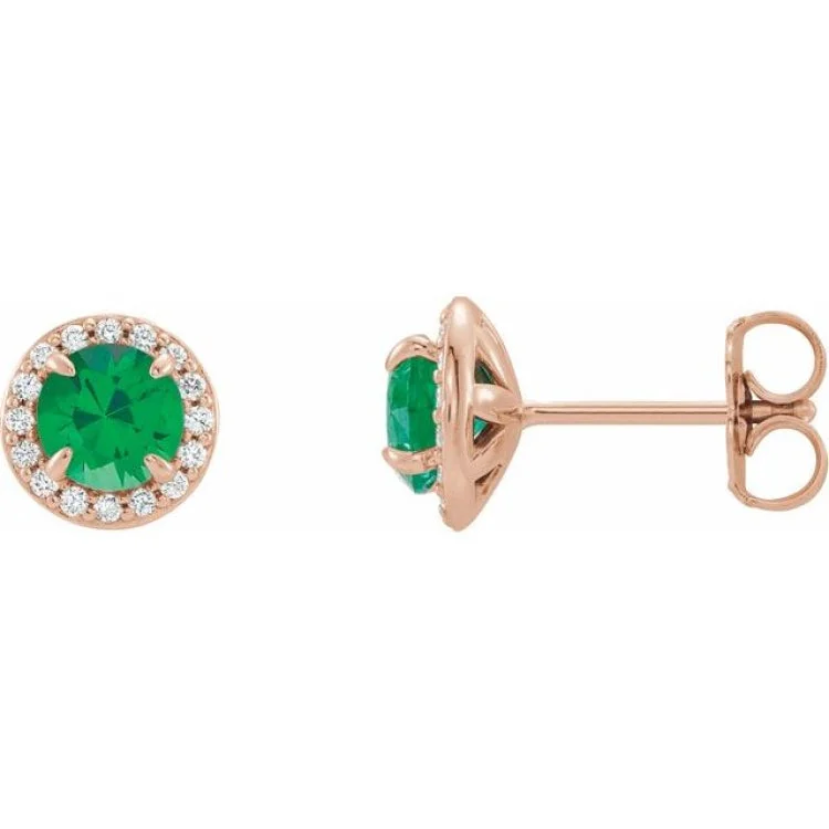 ladies earrings party-14K Rose 5 mm Natural Emerald & 1/8 CTW Natural Diamond Earrings